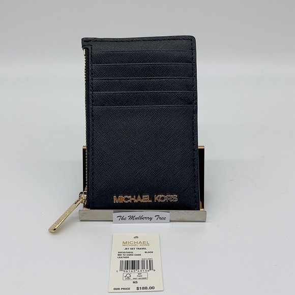 Michael Kors Jet Set Travel MD TZ Card Case Black Wallet NWT $188 - Picture 1 of 4